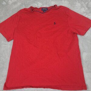 Polo Ralph Lauren Red T-shirt Youth Boys Sz 14-16 Blue Logo Crew Neck‎ Shirt